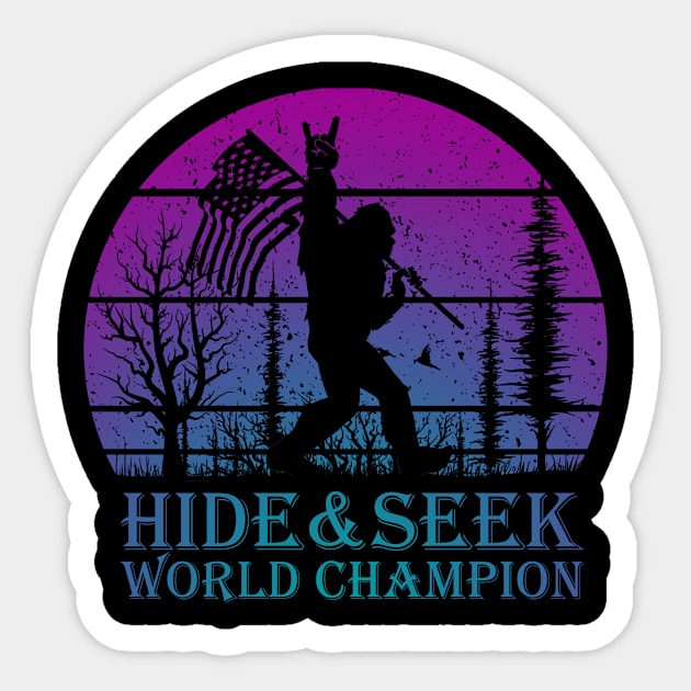 Hide And Seek World Champion Bigfoot American Flag Vintage Sticker by Dianeursusla Clothes